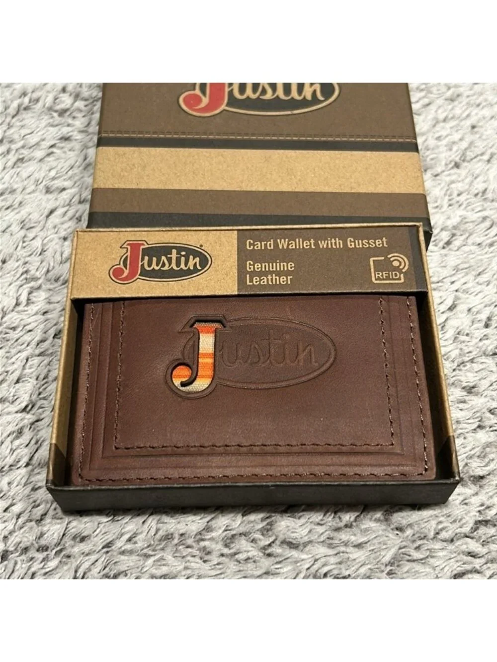 Justin Boots genuine leather CARD WALLET with Gusset men's new in box